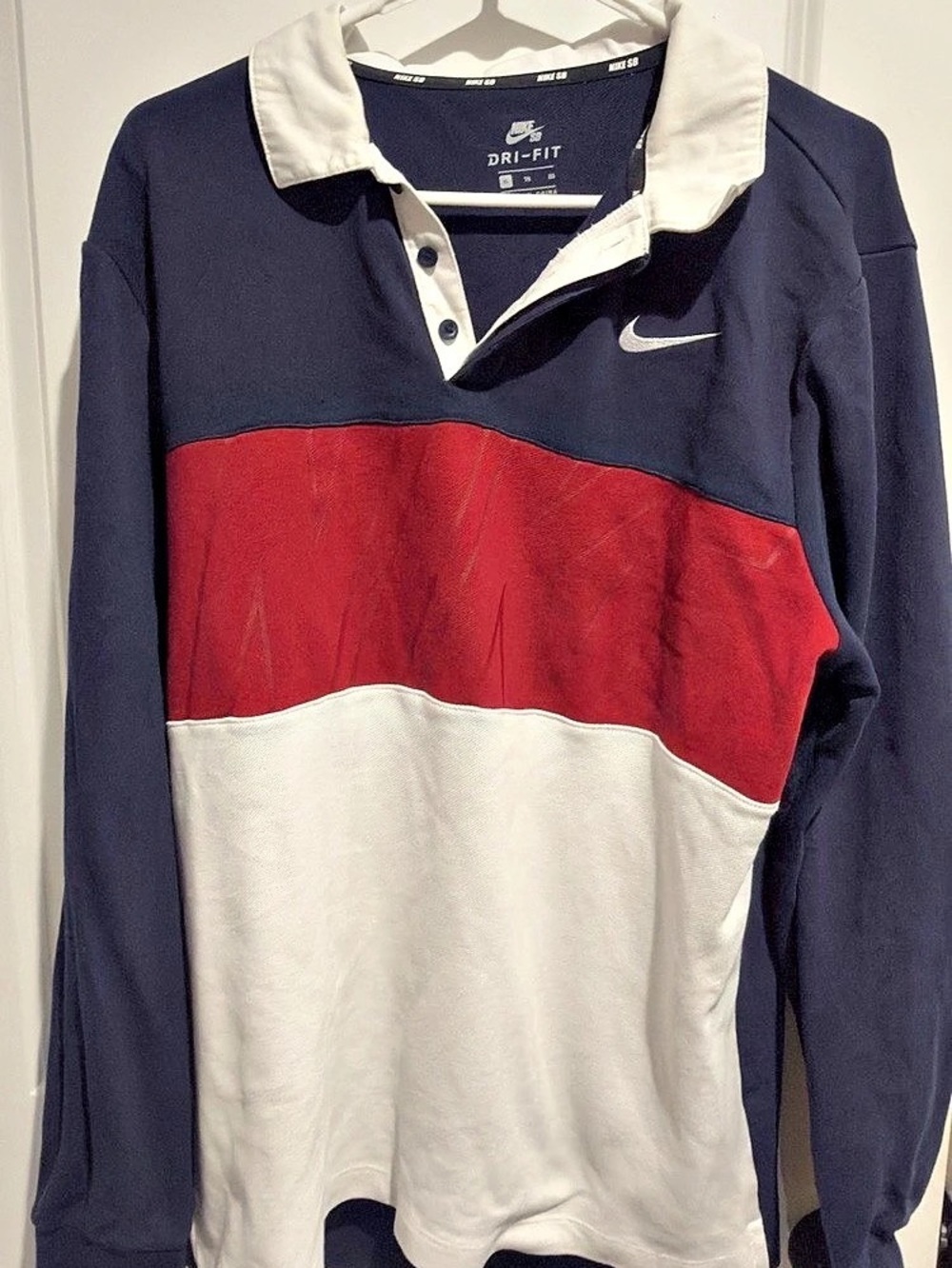 VTG Style Nike SB Dri-FIT Long Sleeve Rugby Polo Shirt - Men's XL